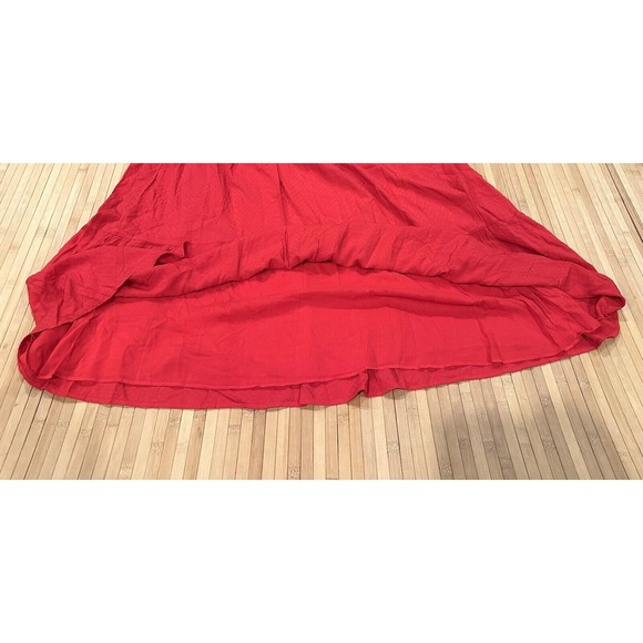 Loft Women Oversized Sz M Red Maxi Dress Tiered Textured Long Sleeve V Neck - Picture 8 of 8